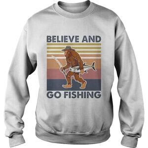 Bigfoot Believe And Go Fishing  Retro Shirt
